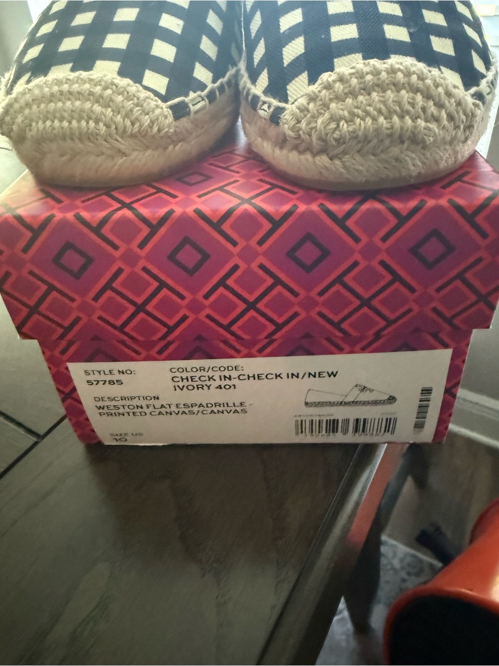 Tory Burch Navy and White Gingham Espadrille Flats - Picture 9 of 10